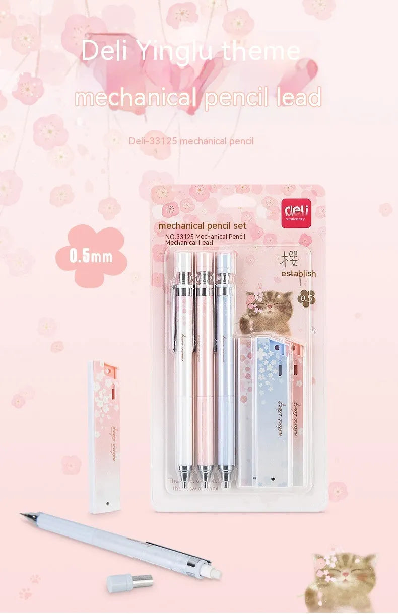 0.5mm automatic pencil set with three mechanical pencils and HB refill boxes