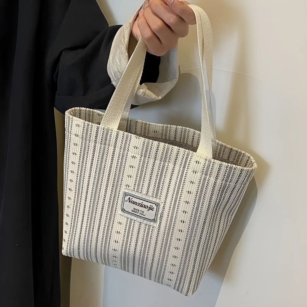 Japanese style corduroy handbag in ivory white, grey or dark brown colours