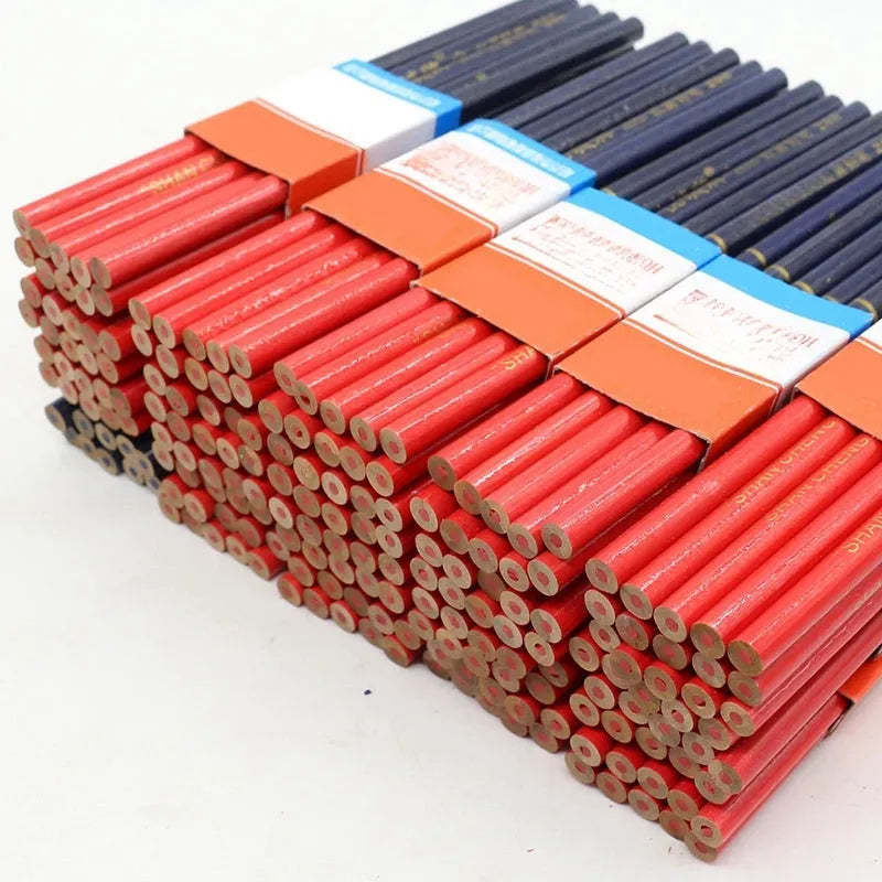 Red and blue two-colour carpenter's pencils with round wooden shells, pack of 10 pieces