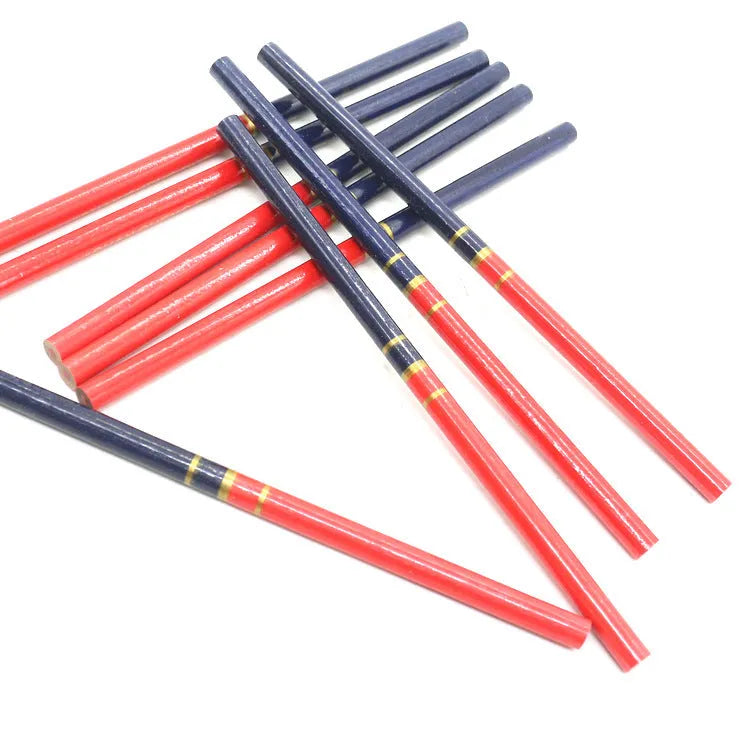 Red and blue two-colour carpenter's pencils with round wooden shells, pack of 10 pieces