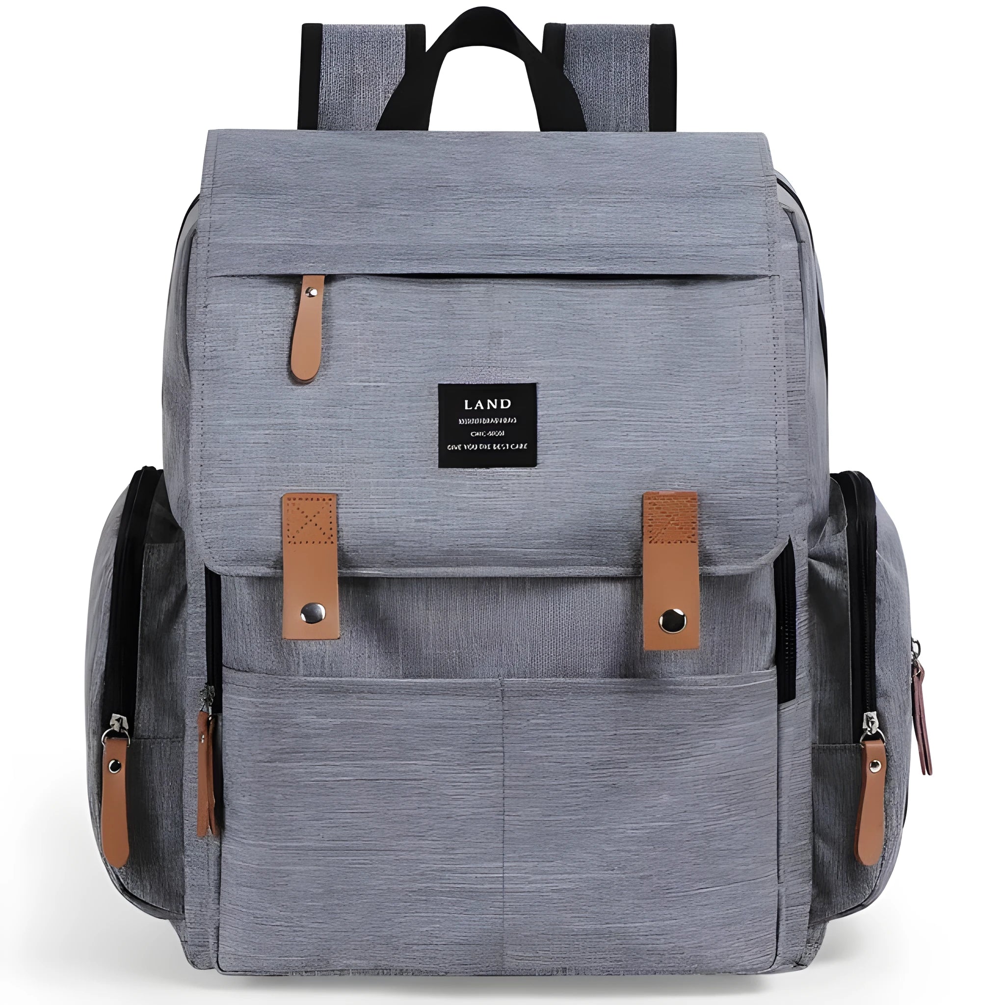 Large Oxford cloth diaper backpack with changing mat in beige colour, dimensions 33x39x15cm