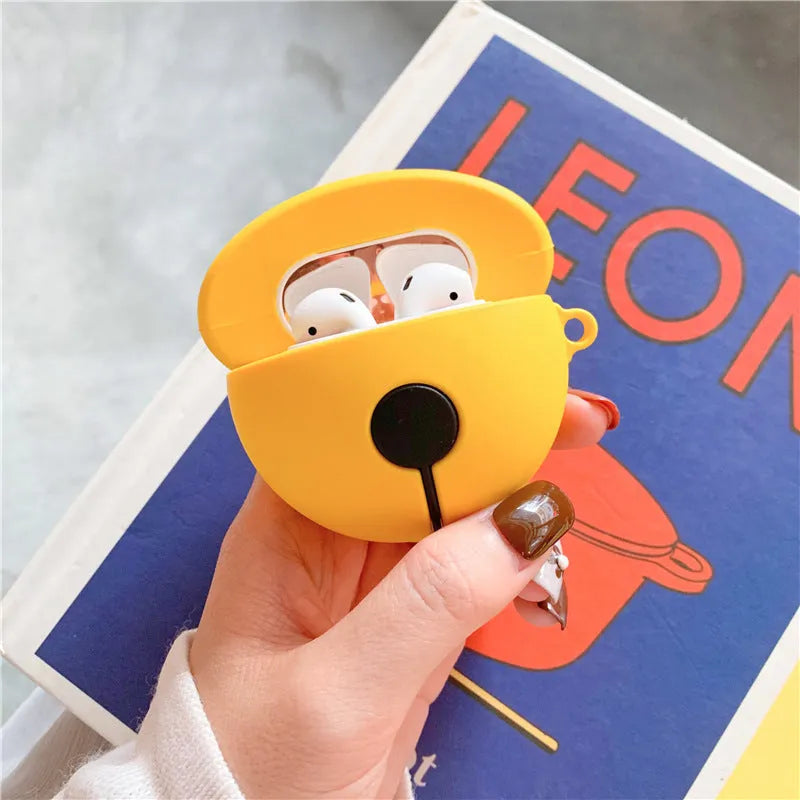 Yellow silicone bell-shaped protective case for AirPods 1 and 2 generation.