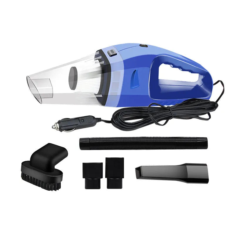 Portable orange handheld car vacuum cleaner with nozzle attachments for 12V vehicle use