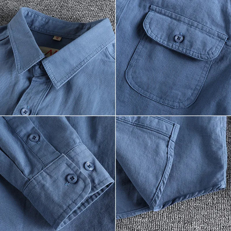 Men's light blue cotton long sleeve shirt with regular fit and cardigan style