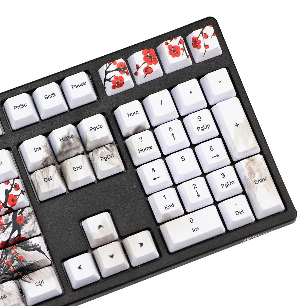 PBT mechanical keyboard keycap set 109 keys OEM height Wangjiang Plum theme five-sided sublimation