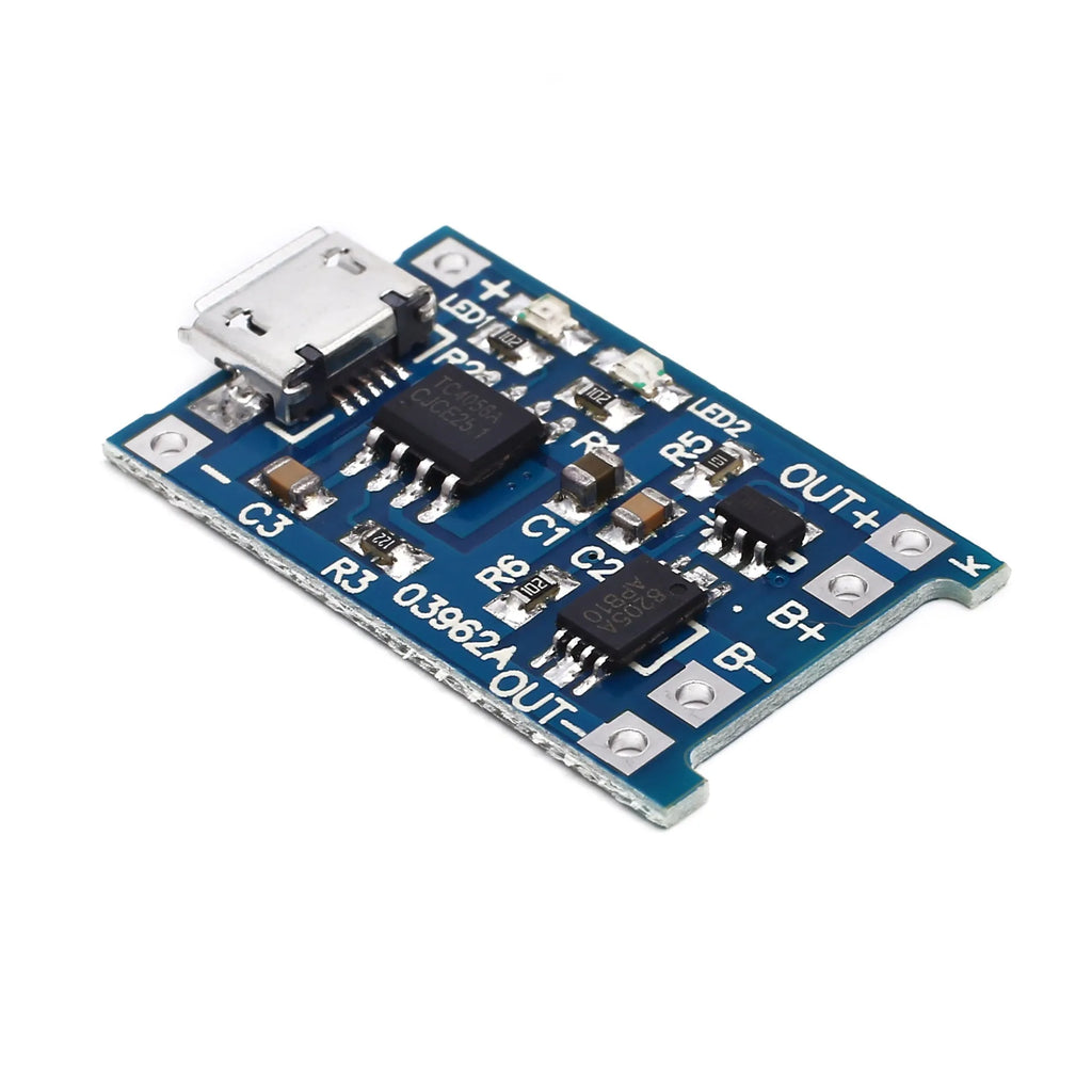 Small blue PCB lithium battery charging and protection board for 18650 cells