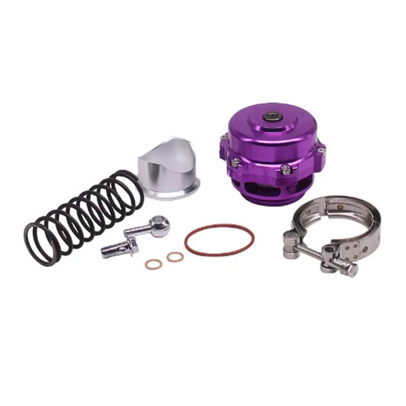 Aluminium alloy automotive pressure relief valve measuring 50mm, shown in a choice of colours.