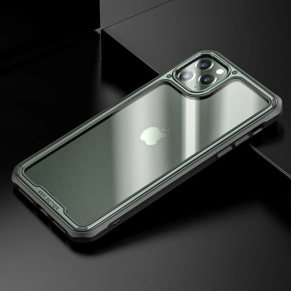 Transparent silicone iPhone 11 case showing PU+TPU construction and business style design