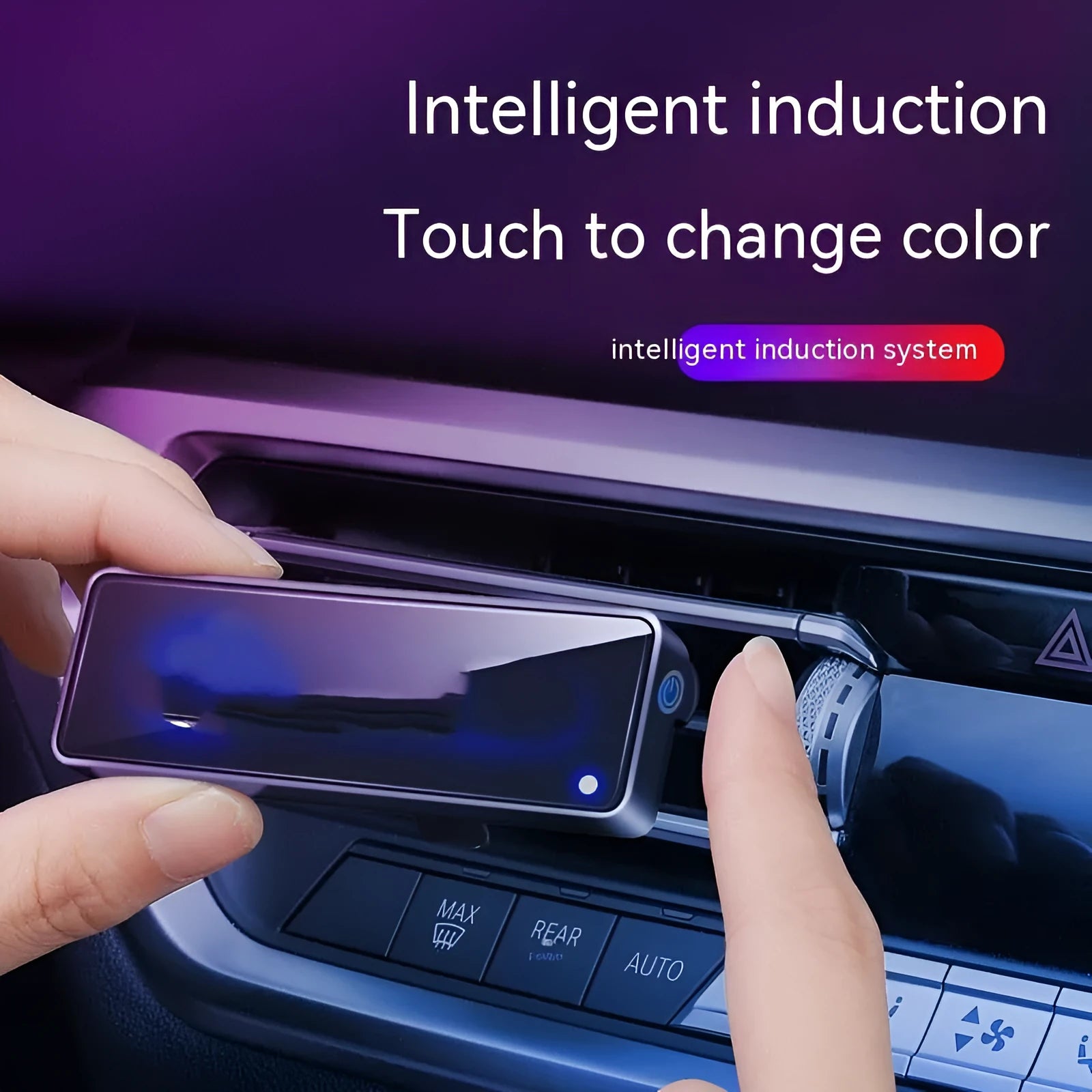 Black car vent aromatherapy light with LED illumination and fragrance diffuser