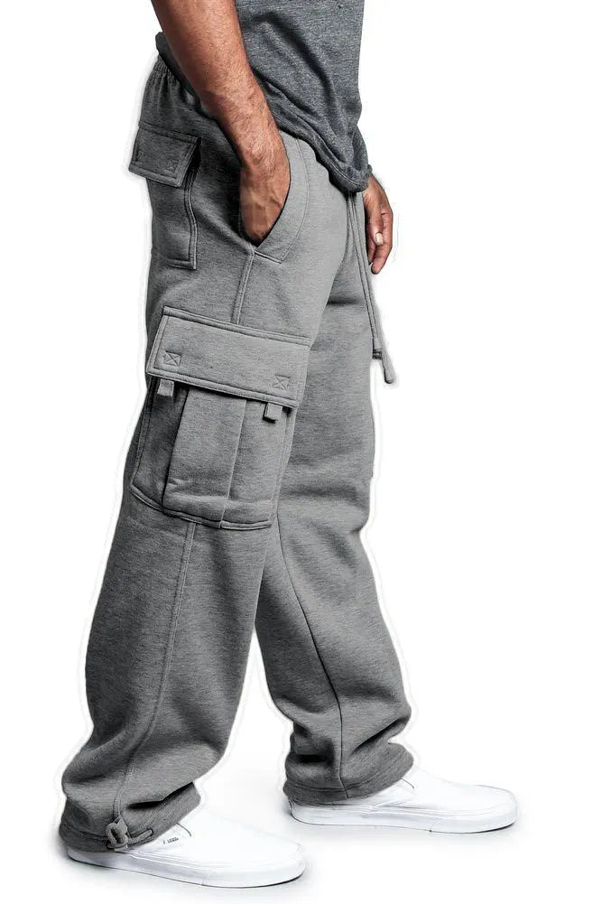 Casual multi-pocket loose straight-leg overalls in polyester broadcloth, black colour, flat front with drawstring waist