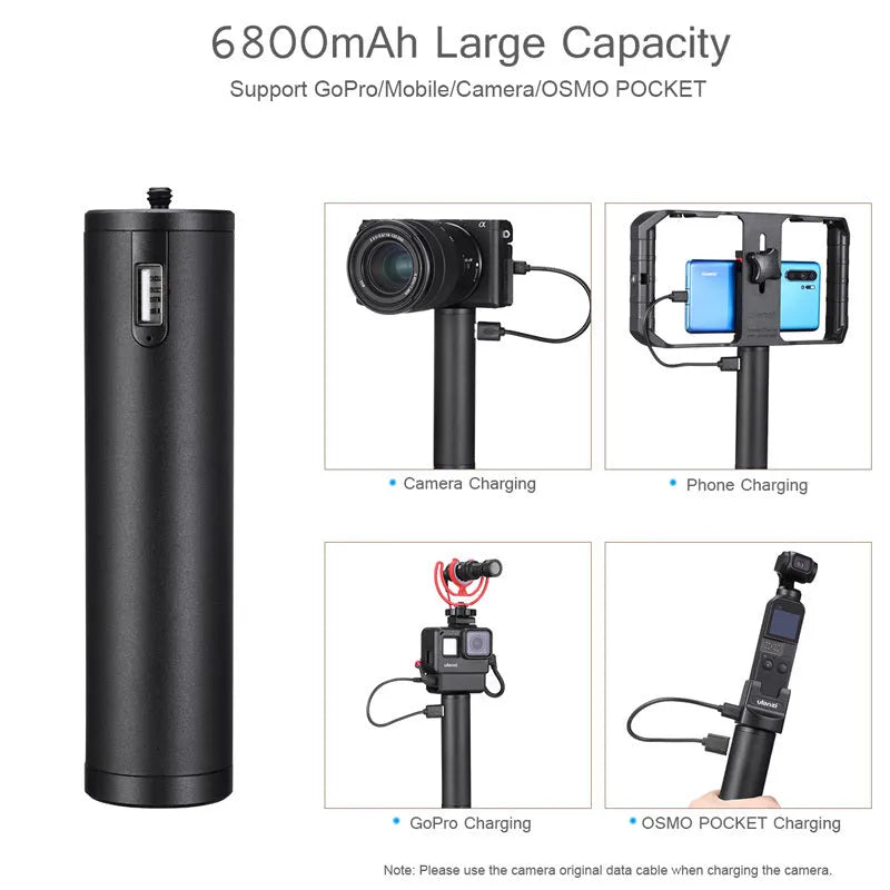 Black aluminium alloy portable power bank with an integrated carry handle, showing front and side profile.