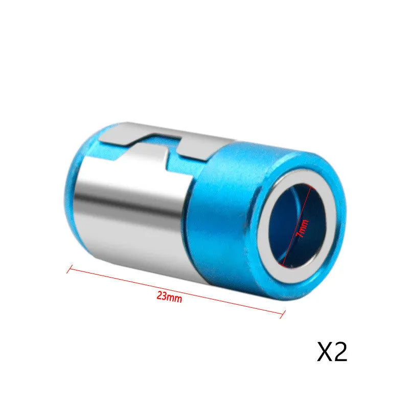 High carbon steel slotted screwdriver bit with a light blue magnetic ring.