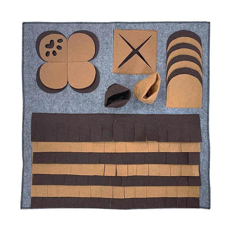 Brown felt dog training mat with non-slip base, 58 by 58 centimetres, fine stitches