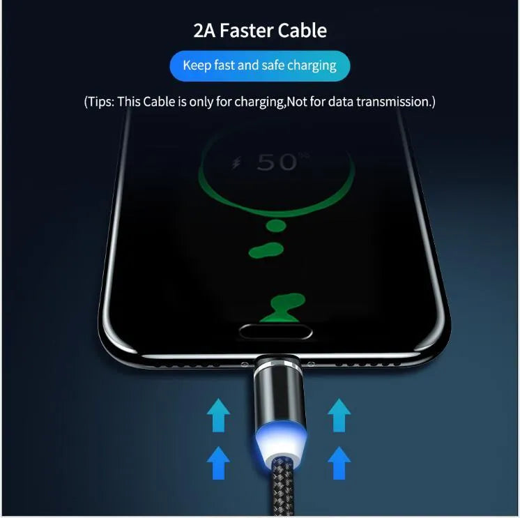 YBD 1m magnetic LED charging cable with cotton woven black cable and aluminium magnetic connectors
