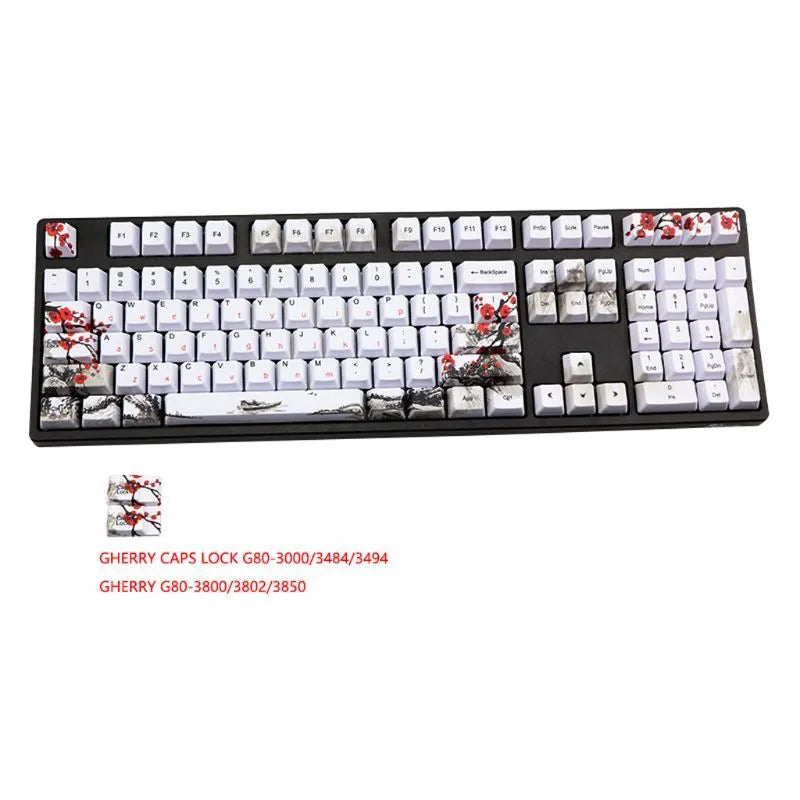 PBT mechanical keyboard keycap set 109 keys OEM height Wangjiang Plum theme five-sided sublimation