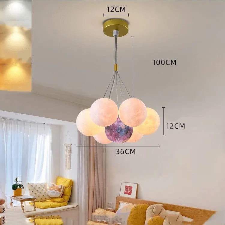 Nordic-style gold and black iron bedroom chandelier with moon bubble lights and PMMA lampshade