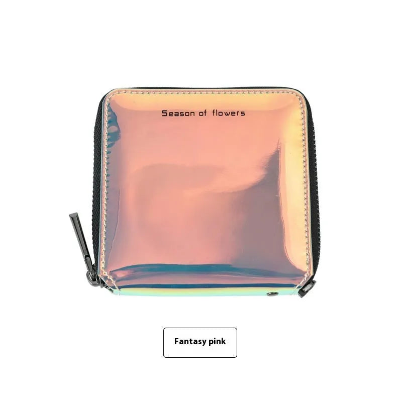Korean style short folding women's wallet in PU leather with glitter colour options
