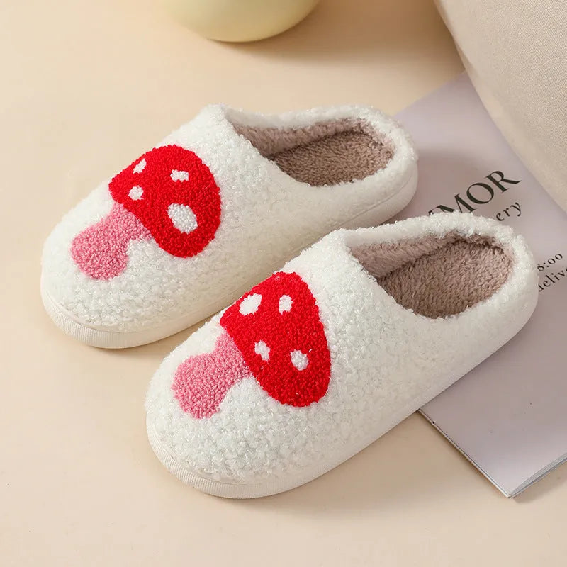 Women's cartoon love style plush slippers with round toe and PVC sole in Big Love pattern
