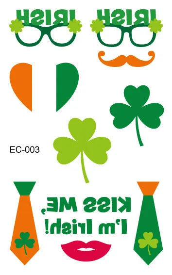 St. Patrick's Day clover design temporary tattoo sticker measuring 120×75mm