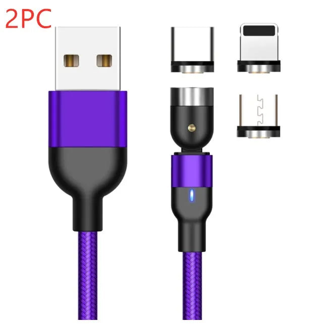 Essager black magnetic USB cable with rotating head and blue LED light, shown connecting to a phone.