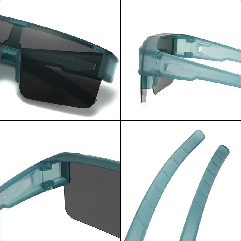 Men's outdoor cycling myopia sunglasses with gray lenses and bright black frame