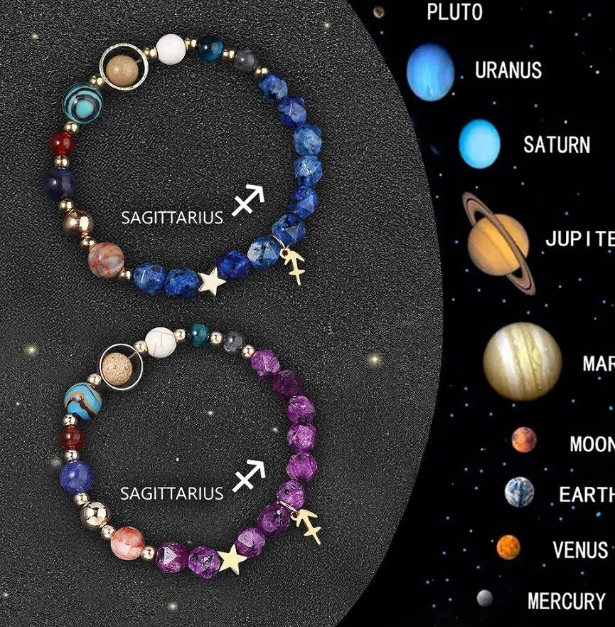Natural stone bead zodiac bracelet set showing all twelve astrological signs