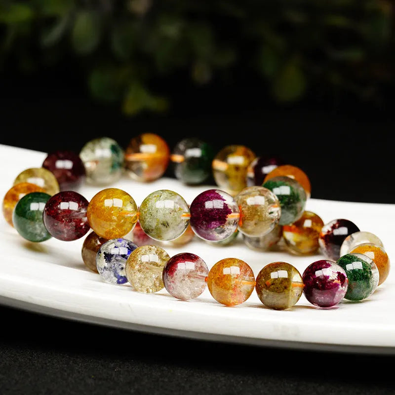 Colourful ghost cornucopia pattern crystal bracelet with 10mm beads in ethnic retro style.