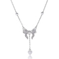 S925 pure silver butterfly heart necklace with adjustable 40-45cm chain and bow detail