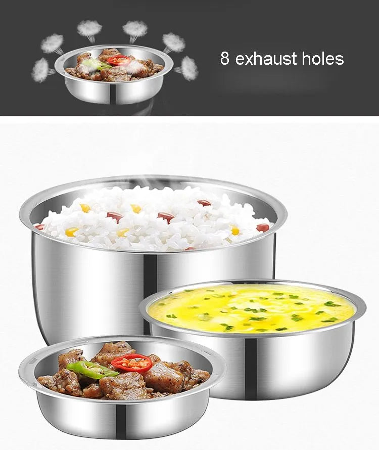 USB-powered portable electric lunch box showing three-layer 2L container with 190mm cubic dimensions