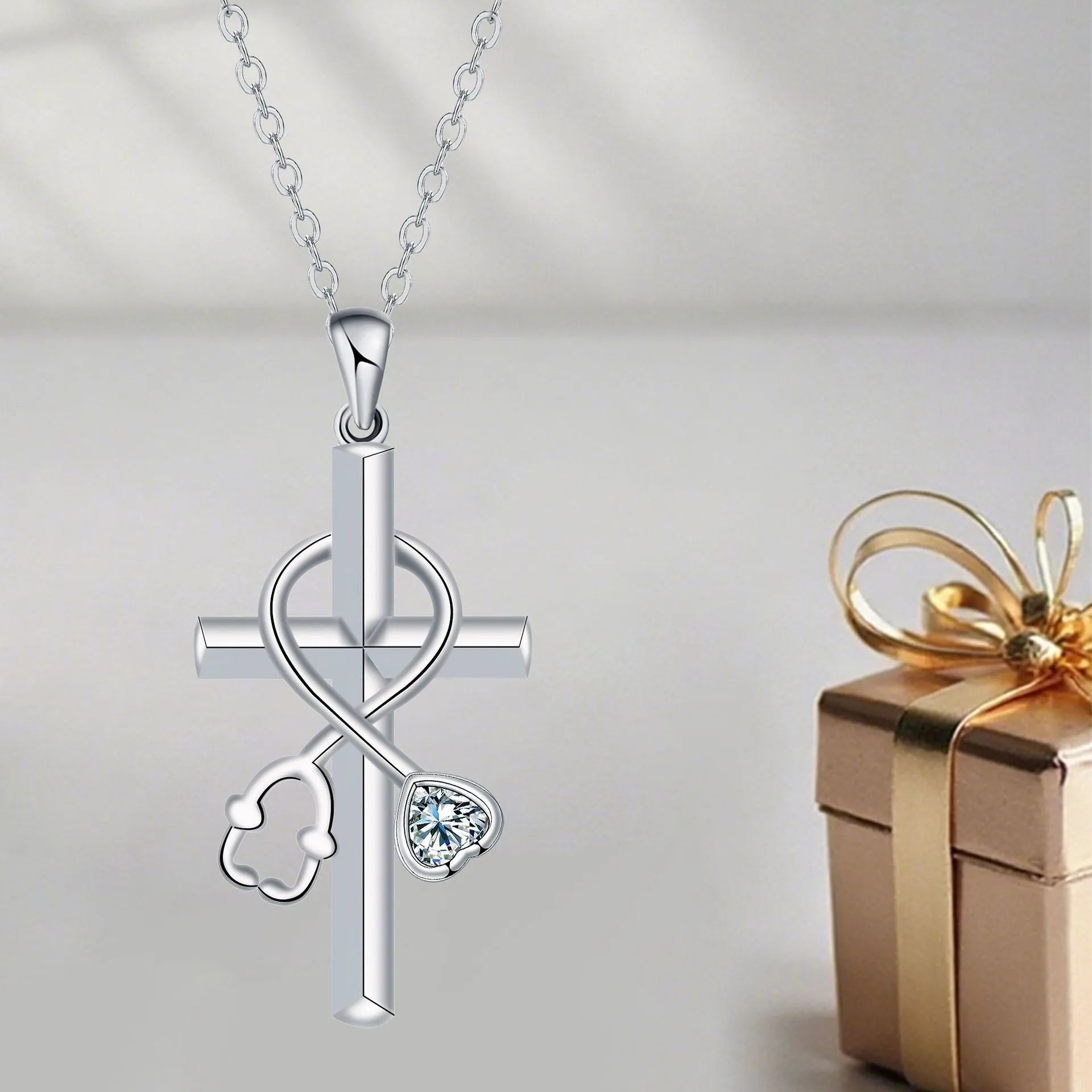 Copper electroplated stethoscope pendant necklace with cross chain design for women