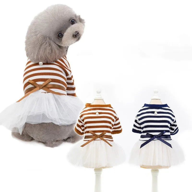 Cotton pet skirt for small female dogs with bears teddy design in coffee colour