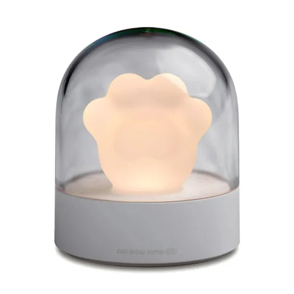Grey cat paw shaped USB rechargeable night light with rotating musical display