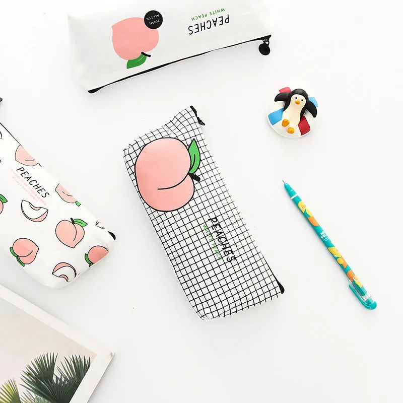 Rectangular canvas pen bag in White Peaches colour measuring 20x8.5cm