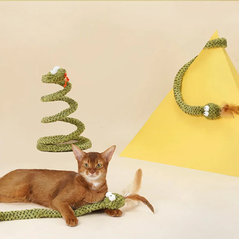 Green cat teasing stick with feather toy on a 140 cm long pole for interactive play.