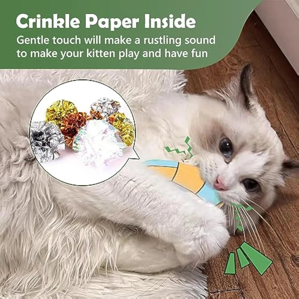 Plush disc cat toy with sports ball pattern containing catnip and crinkle layer
