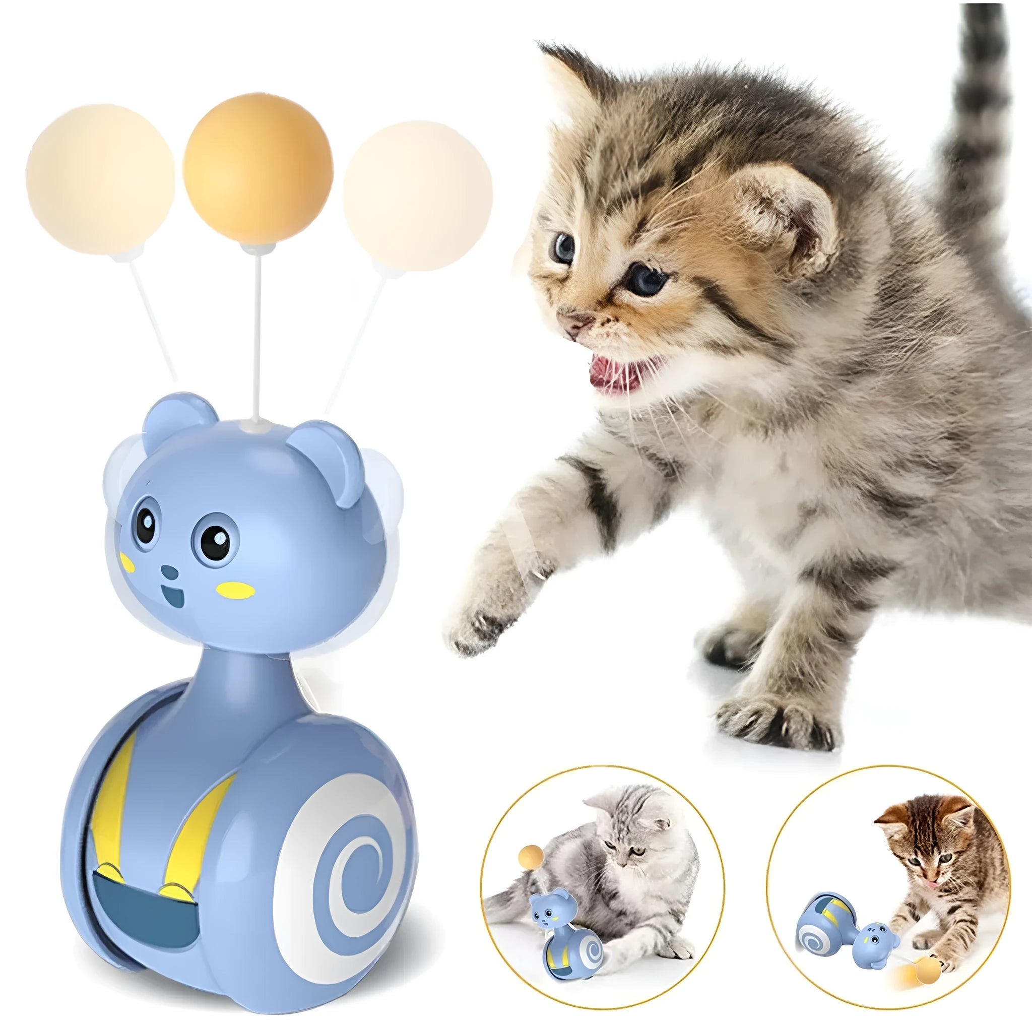 Interactive rotating ball cat toy with feather wand in pink colour option