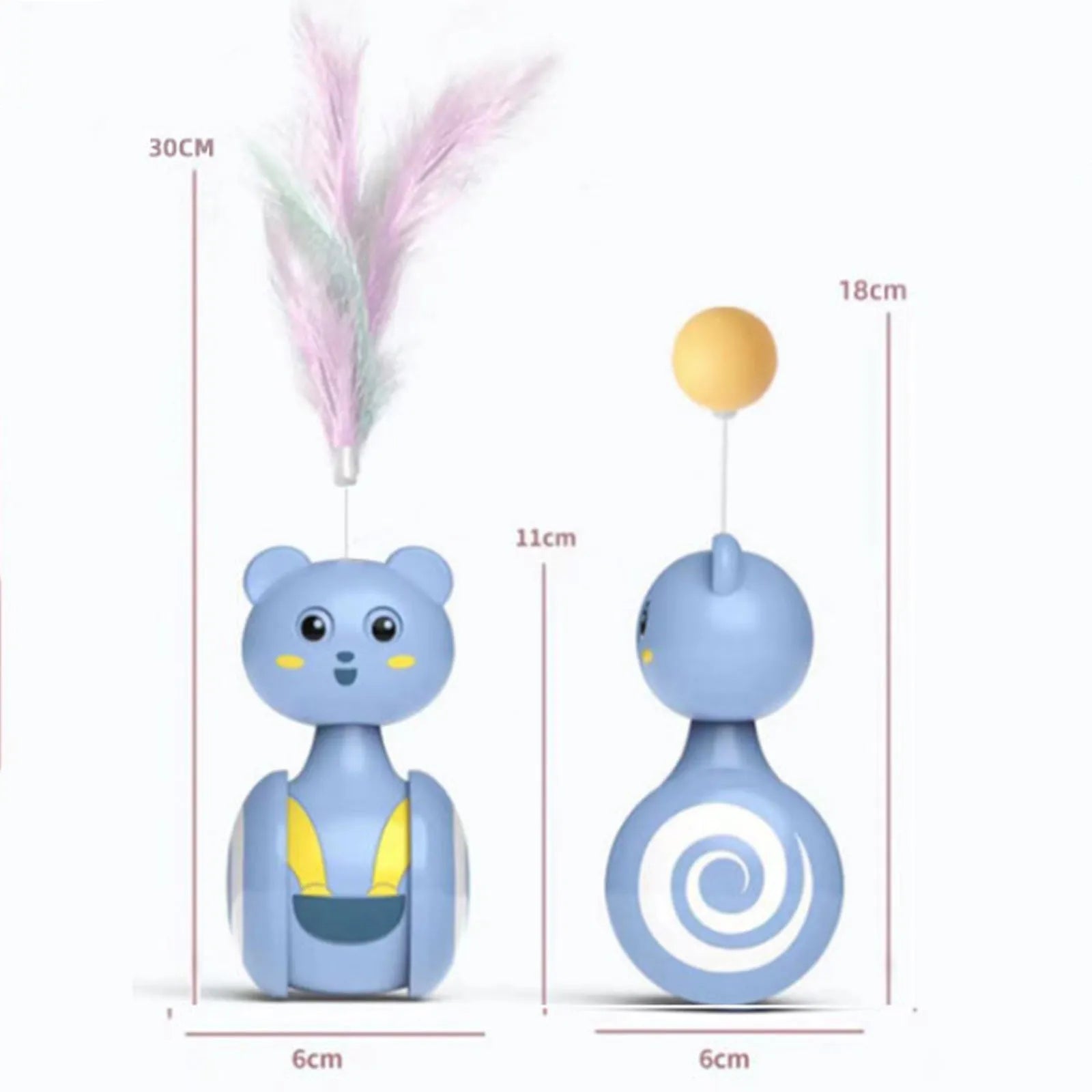 Interactive rotating ball cat toy with feather wand in pink colour option