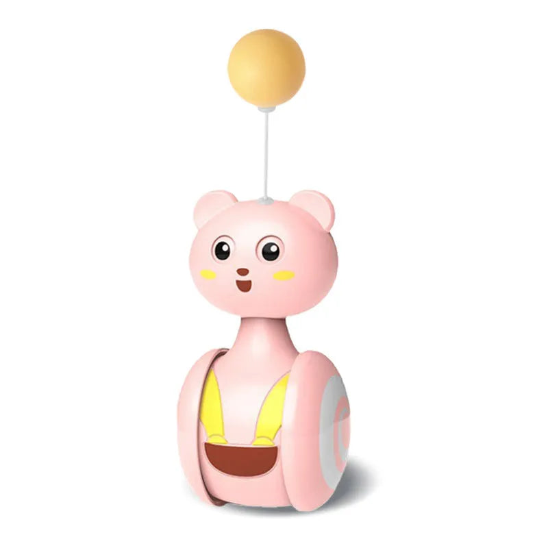 Interactive rotating ball cat toy with feather wand in pink colour option