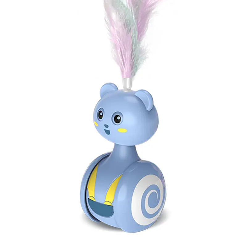 Interactive rotating ball cat toy with feather wand in pink colour option