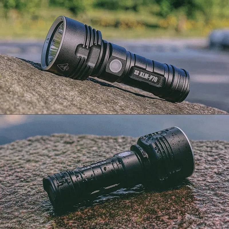 Rechargeable Super Bright LED Flashlight Focusing Light Outdoor Xenon Lamp with Aluminium Alloy Body for Caving Camping Hiking Hunting Night Fishing Patrolling - Available in L2 P20 P70 Models Single or Double Battery Options