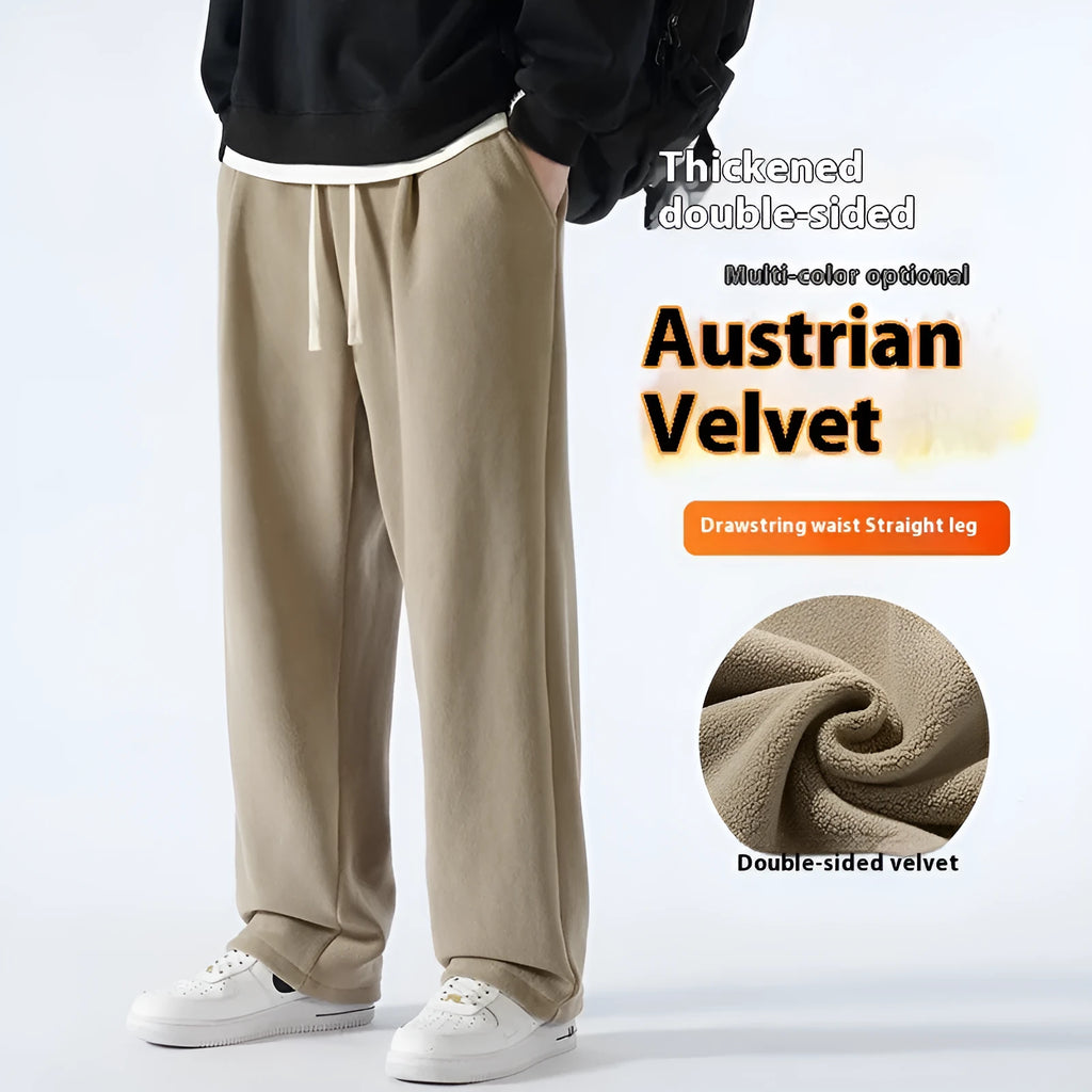 Men's double-sided polar fleece fleece-lined winter trousers in loose fit Korean style