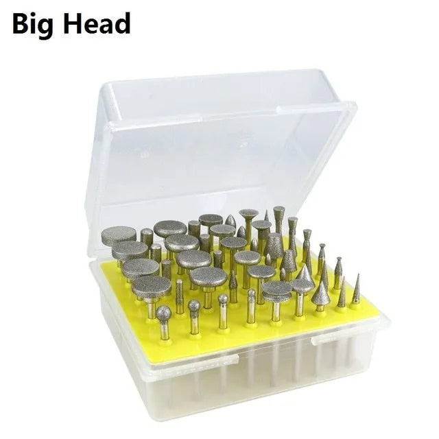 Alloy grinding head set with diamond and golden diamond elliptical cone heads for glass and stone work