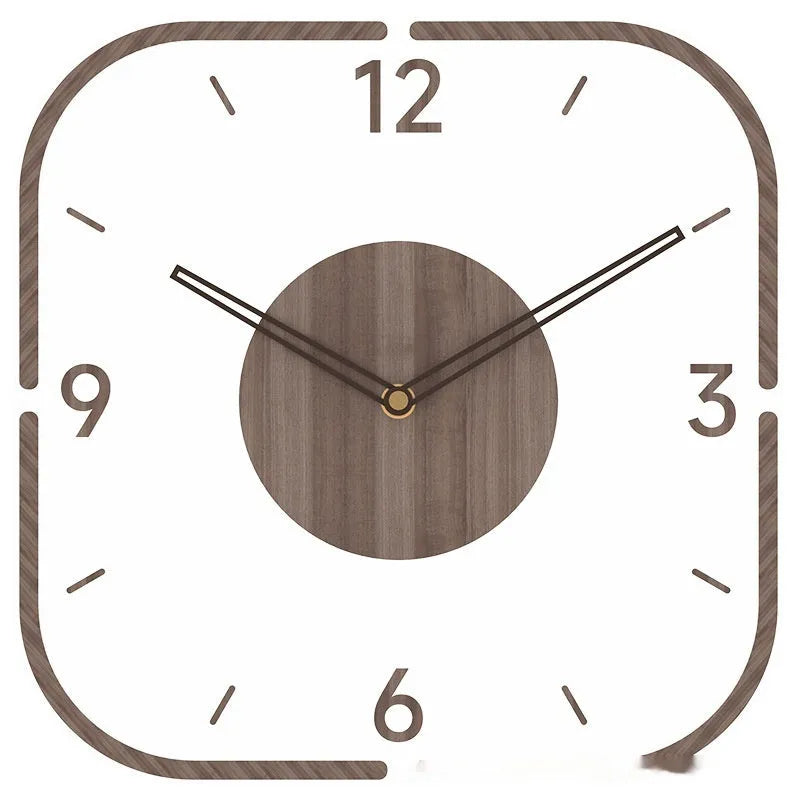 Transparent wooden frame wall clock with modern design measuring 35cm square