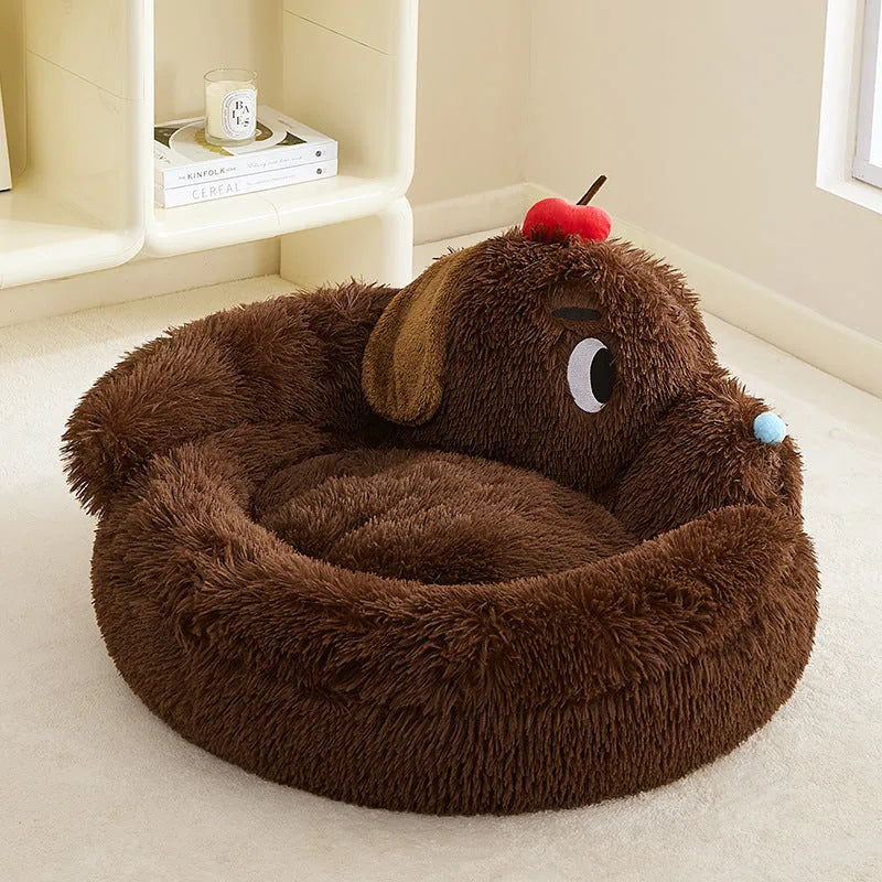 Plush sofa bed for small dogs and cats in warm fabric with size M and L options for pets up to 5kg and 10kg