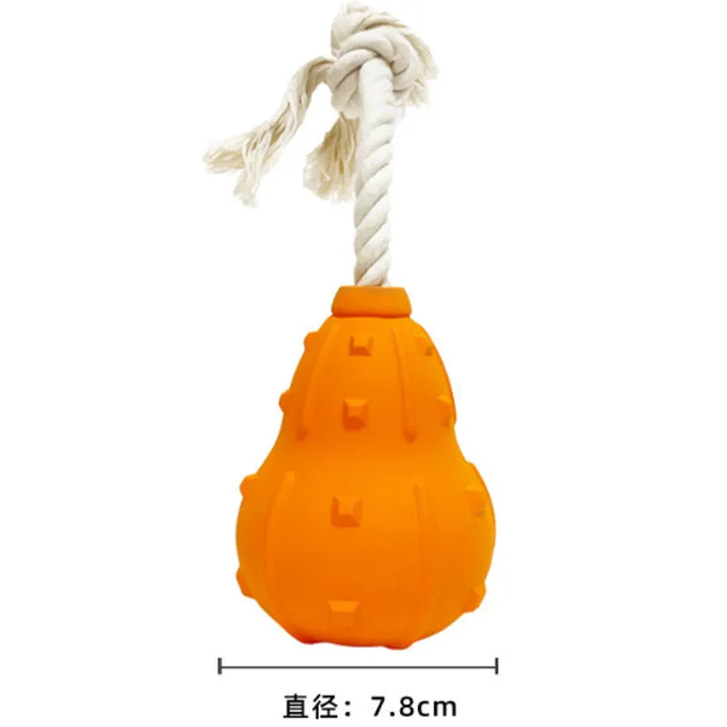 Natural rubber interactive dog toy with treat hole and strap for small and medium breed dogs