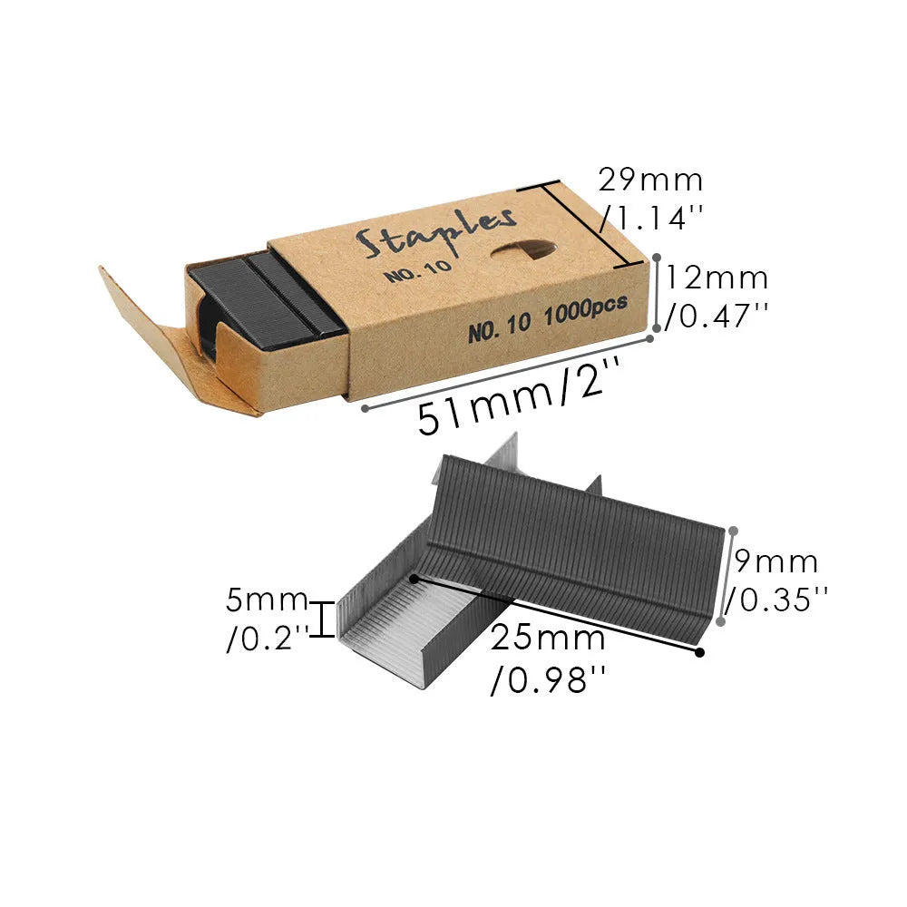 Box of 1000 metal stitching needle staples in black, purple, rose gold, and rose red colours.