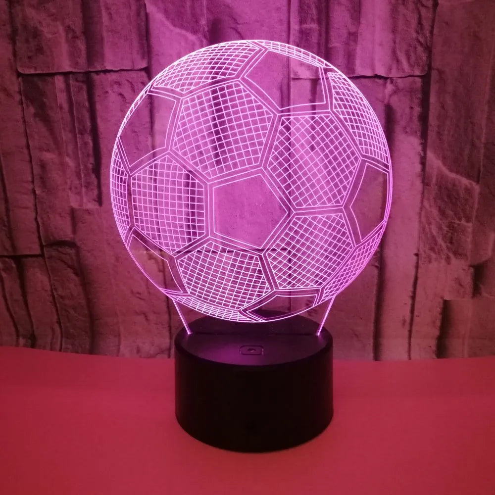 3D acrylic football night light with seven colour LED illumination on ABS base