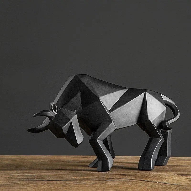 Black geometric resin bull sculpture abstract bison statue on desk for home decor