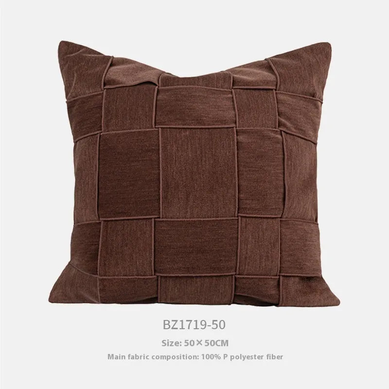 Chenille woven square cushion in beige, black, orange, or other colours, 50x50cm with feather velvet filler