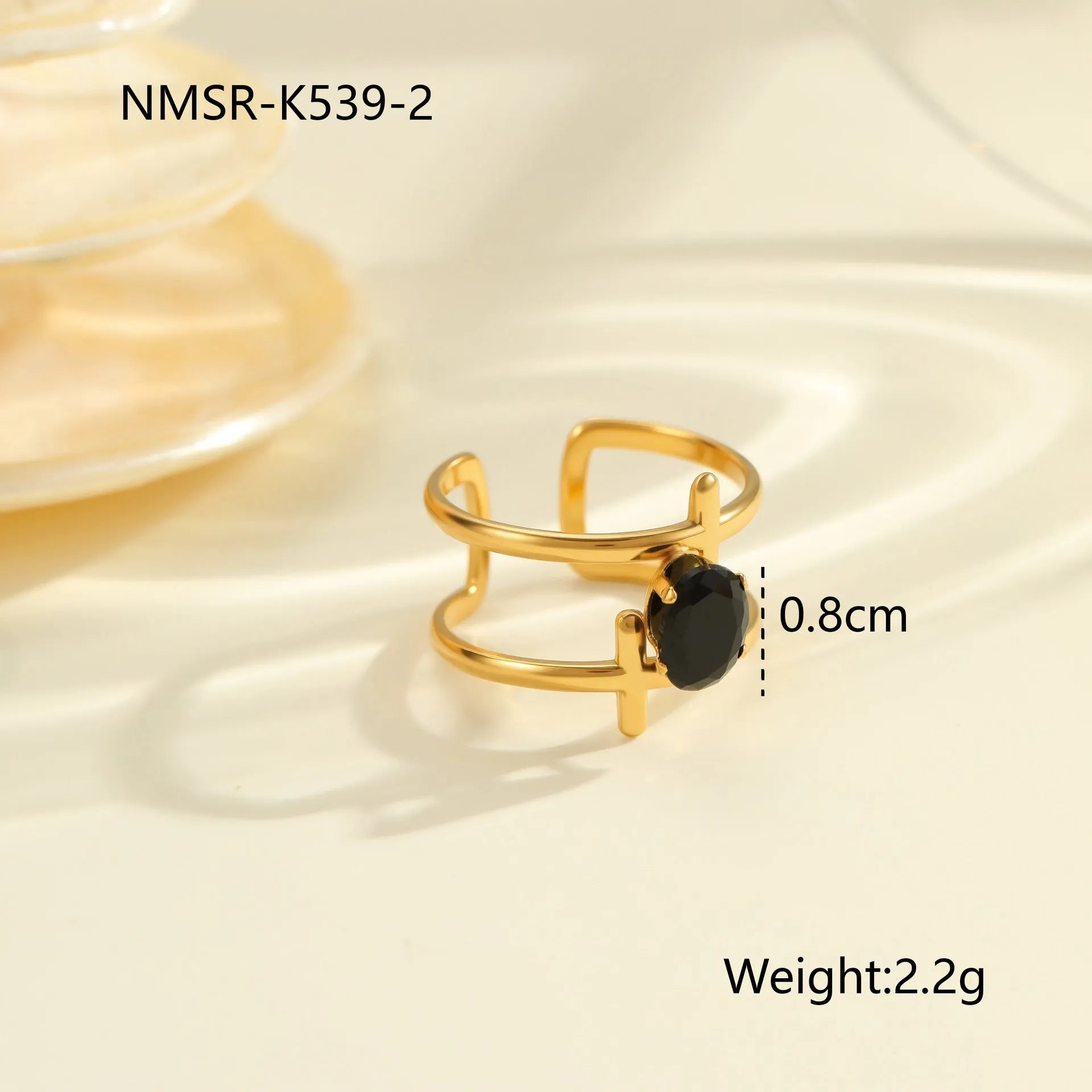 Geometric stainless steel ring for women with zircon detail and open adjustable design.